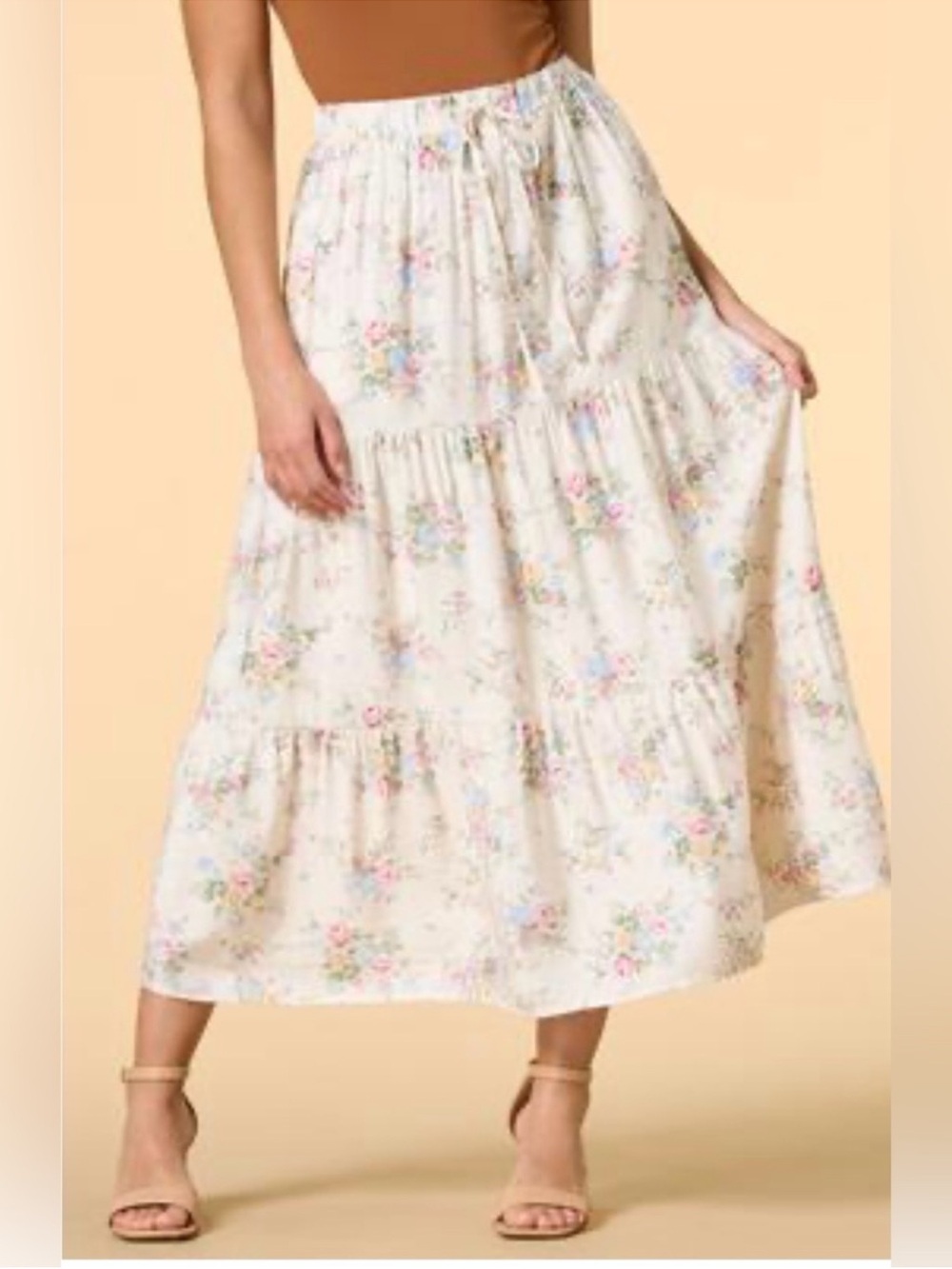 NWT Le Lis Cream Floral Midi Skirt Boho Cottagecore Maxi Skirt